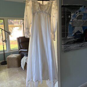 Vintage 1970s Wedding Dress | Lace Beaded Empire Waist | Train | Boho Bride